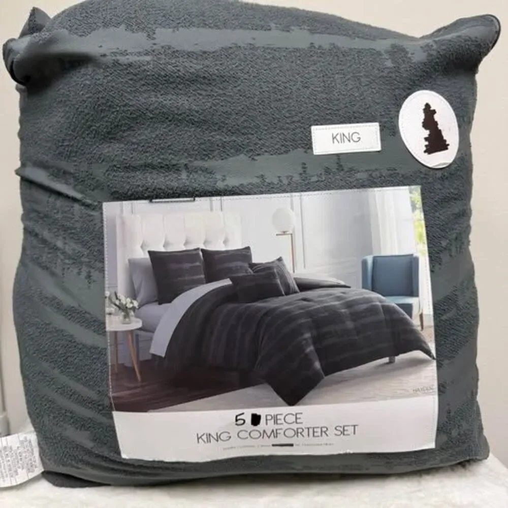 5 Piece KING Dark Gray Comforter Set New